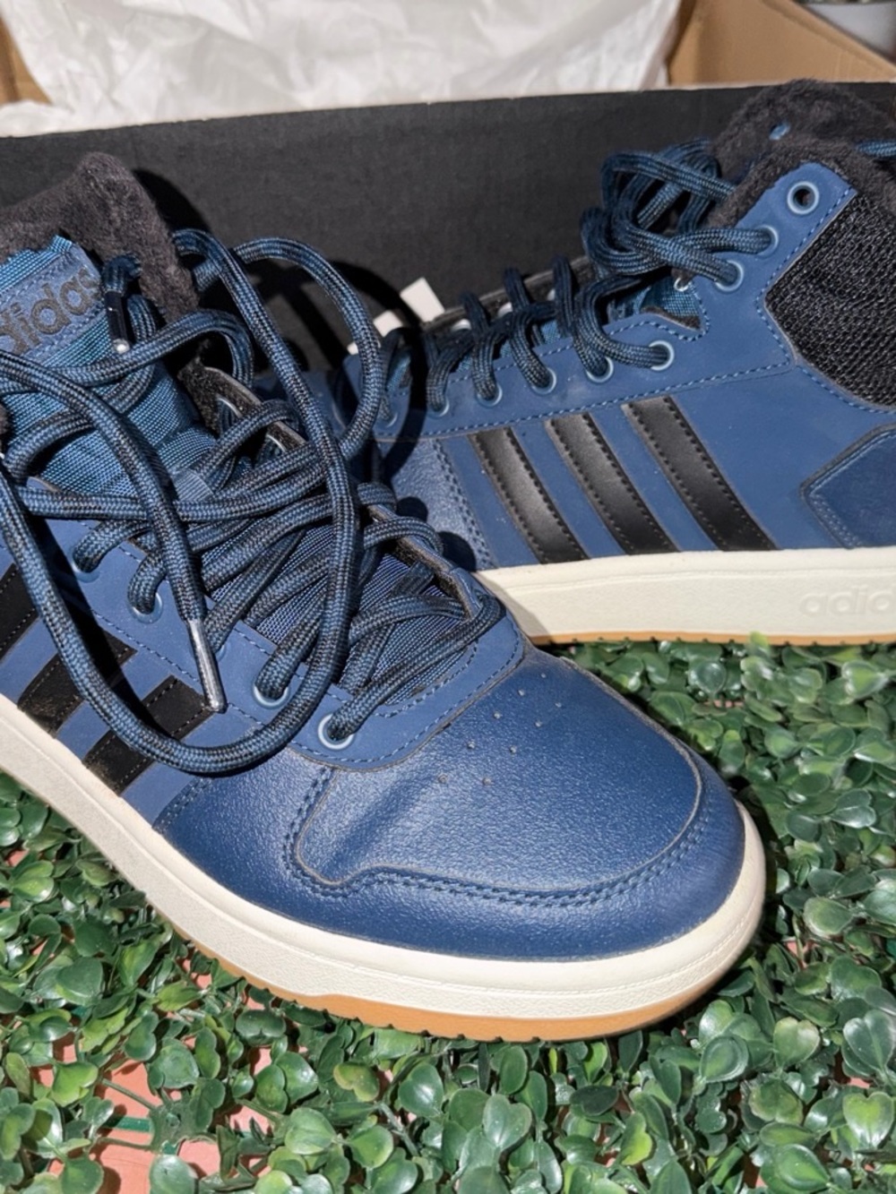adidas Men’s Blue High-Top Sneakers with Black Stripes